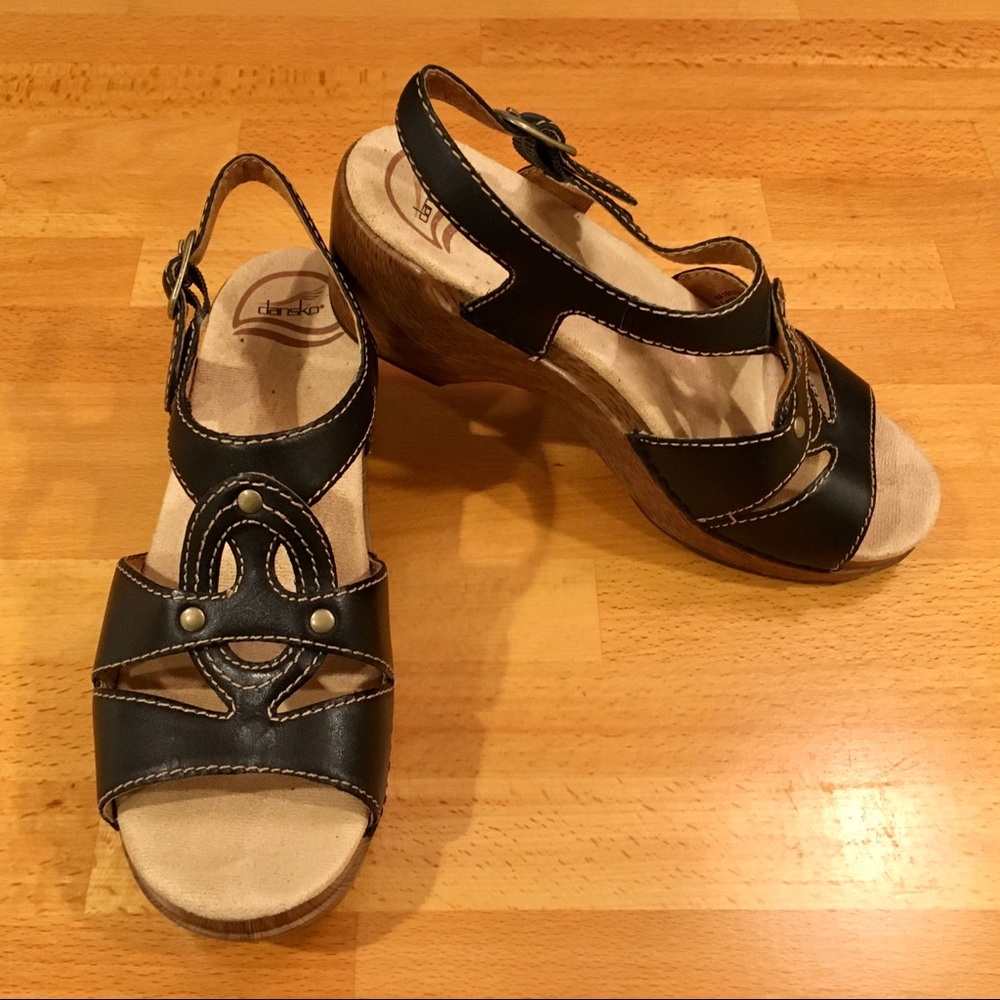 Dansko Black Leather Sandals Sz 37